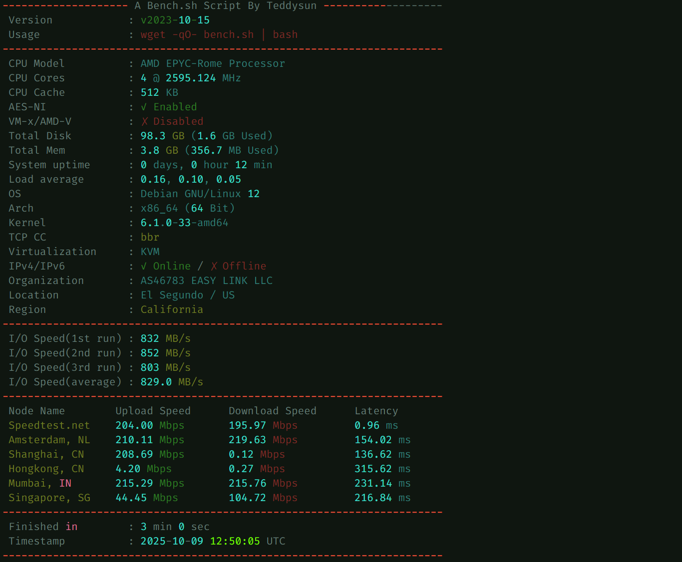 vmrack:美国洛杉矶/4核/4G内存/系统盘100G/带宽200M/流量1T(单向)=6.5美元/月测评-主机吧